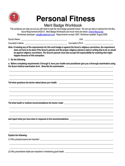 You still must satisfy your counselor that you can demonstrate each skill and have learned the. . Personal fitness merit badge workbook pdf
